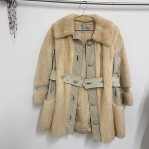 Cream Mink Fur Belted Coat